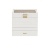Songmics Jewellery Organiser Box, 6-Tier Stackable Trays With Glass Lid, Large Case For Bedroom, Gift Idea, White