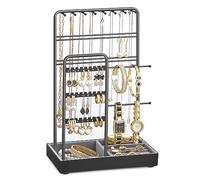 SONGMICS Jewellery Stand, Jewellery Organiser, Jewellery Display Stand with Metal Frame and Velvet Tray, Earring Bracelet Holder, Necklace Stand, for Studs, Rings, Gift Idea, Black JJS021B01