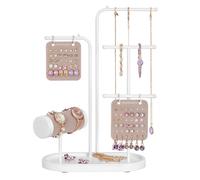 SONGMICS Jewellery Stand, Metal Frame, 2 Earring Boards, 4 Hanging Rods