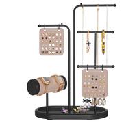 SONGMICS Jewellery Stand, Metal Frame, 2 Earring Boards, 4 Hanging Rods