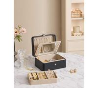 Songmics Jewellery Storage Case, 2-Layer Organiser With Mirror And Removable Tray, Gift For Women, Earring Necklace Holder, Black