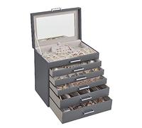 SONGMICS Jewelry Box, 6-Tier Jewelry Organizer, Large Jewelry Case with Big Mirror, 5 Drawers, Large Capacity, Jewelry Storage, Modern Style, Gift for Loved Ones, Gray UJBC138G01