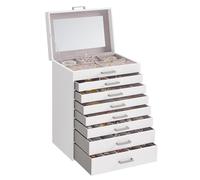 SONGMICS Jewelry Box, 8-Tier Jewelry Organizer, Large Jewelry Case with Big Mirror, 7 Drawers, Large Capacity, Jewelry Storage, Modern Style, Gift for Loved Ones, Cloud White UJBC008W02