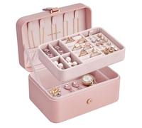 SONGMICS Jewelry Box, Travel Jewelry Case, 2-Layer Jewelry Holder Organizer, Portable Versatile Earring Storage, for Larger Accessories, Gifts for Women and Girls, Jelly Pink UJBC166R01