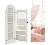 SONGMICS JJC020W01 Jewellery Cabinet Mirror Cabinet Jewellery Organiser with LED Lighting Lockable Rounded Corners with Interior Mirror 10 x 42 x 108 cm Cloud White