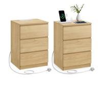 Songmics Kailyn Collection - Bedside Tables With Power Strip, Set Of 2 Side End Tables With Drawers, 2 Ac Outlets, 2 Usb Ports