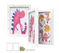 SONGMICS Kids Art Frames, Set of 2, Artwork Frame, A4, 8.5x11 Picture Frame, Each Holds up to 150 Drawings, MDF, Glass, Includes Mats, Stickers, Non-Trace Nails, 34.5 x 25.5 cm, Matte White RPF052W02