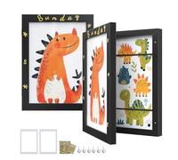 SONGMICS Kids Art Frames, Set of 2, Artwork Frame, A4, 8.5x11 Picture Frame, Each Holds up to 150 Drawings, MDF, Glass, Includes Mats, Stickers, Non-Trace Nails, 34.5 x 25.5 cm, Ash Black RPF052B02