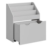 SONGMICS Kids Bookshelf and Toy Organiser, Toy Storage Chest and Bookcase with 3 Shelves, Storage Box with Wheels, Multipurpose, for Children's Room and Playroom, Dove Grey GKR041G10