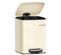 SONGMICS Kitchen Bin, 1.6-Gallon (6 L) Trash Bin, Stainless Steel Pedal Bin, with Inner Bucket, Soft Close and Stays Open, Sand Beige LTB590A02