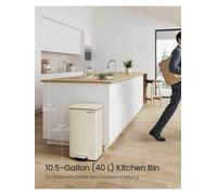 Songmics Kitchen Bin, 10.5 Gallon (40 L) Rubbish Bin, Large Step Bin With Lid, Steel, 15 Liner Bags Included, Sand Beige
