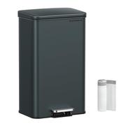 SONGMICS Kitchen Bin, 10.5 Gallon (40 L) Rubbish Bin, Large Step Bin with Lid, Steel, Soft Close, 15 Liner Bags Included, Charcoal Grey LTB540G02