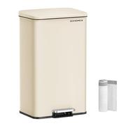 SONGMICS Kitchen Bin, 10.5 Gallon (40 L) Rubbish Bin, Large Step Bin with Lid, Steel, Soft Close, 15 Liner Bags Included, Sand Beige LTB540A02