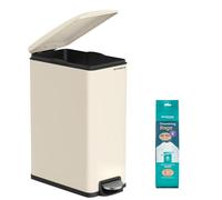 SONGMICS Kitchen Bin, 12.7-Gallon (48 L) Slim Pedal Bin for Narrow Spaces, Rubbish and Waste Bin with Soft-Close Lid and Inner Bucket, Steel, 15 Rubbish Bags Included, Sand Beige LTB510A02