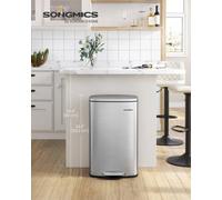 Songmics Kitchen Bin 13 Gallon (50 L), Pedal Bin For Kitchen, Rubbish Bin, Soft Close, Step-On Pedal, Steel, Inner Bucket