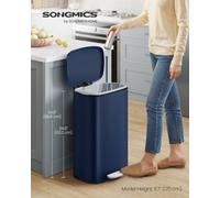 Songmics Kitchen Bin 13 Gallon (50 L), Pedal Bin For Kitchen, Rubbish Bin, Soft Close, Step-On Pedal, Steel, Inner Bucket, Blue