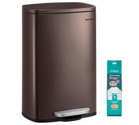 SONGMICS Kitchen Bin 13 Gallon (50 L), Pedal Bin for Kitchen, Rubbish Bin, Soft Close, Step-On Pedal, Steel, Inner Bucket, Brown LTB50BR02
