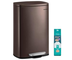 SONGMICS Kitchen Bin 13 Gallon (50 L), Pedal Bin for Kitchen, Rubbish Bin, Soft Close, Step-On Pedal, Steel, Inner Bucket, Brown LTB50BR02