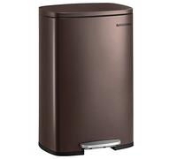 SONGMICS Kitchen Bin 13 Gallon (50 L), Pedal Rubbish Bin, Soft Close, Step-On Pedal, Steel, Inner Bucket, Brown LTB50BR02