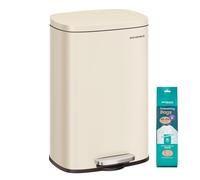 SONGMICS Kitchen Bin 13 Gallon (50 L), Pedal Rubbish Bin, Soft Close, Step-On Pedal, Steel, Inner Bucket, Sand Beige LTB050A02