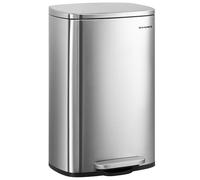 SONGMICS Kitchen Pedal Bin, 50L Rubbish Waste Bin, with Plastic Inner Bucket, Hinged Lid, Soft Closure, Odour Proof and Hygienic, Silver LTB050E01
