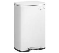 SONGMICS Kitchen Bin 13 Gallon (50 L), Pedal Rubbish Bin, Soft Close, Step-On Pedal, Steel, Inner Bucket, White LTB101W01