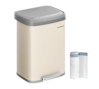 SONGMICS Kitchen Bin, 13 Gallon (50 L) Rubbish Bin, Metal Waste Pedal Bin with Lid, Tall and Large, Sand Beige and Dove Grey LTB530A02