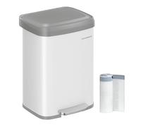 SONGMICS Kitchen Bin, 13 Gallon (50 L) Rubbish Bin, Metal Waste Pedal Bin with Lid, Tall and Large, White and Dove Grey LTB530W03