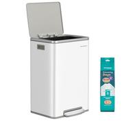 SONGMICS Kitchen Bin 13 Gallon (50 L), Waste Bin for Kitchen, Soft Close, Step-On Pedal, Steel, Inner Bucket, White LTB595W01