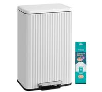 SONGMICS Kitchen Bin, 13 Gallon (50 L) Waste Bin with Pedal, Soft-Close Lid, and Removable Inner Bucket, Steel, 15 Rubbish Bags (Code K) Included, Cloud White LTB586WZ02