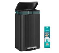 SONGMICS Kitchen Bin, 13 Gallon (50 L) Waste Bin with Pedal, Soft-Close Lid, and Removable Inner Bucket, Steel, 15 Rubbish Bags (Code K) Included, Ink Black LTB586BZ02
