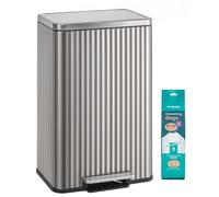 SONGMICS Kitchen Bin, 13 Gallon (50 L) Waste Bin with Pedal, Soft-Close Lid, and Removable Inner Bucket, Steel, 15 Rubbish Bags (Code K) Included, Metallic Silver LTB586EZ01
