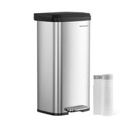 SONGMICS Kitchen Bin, 18 Gallon (68 L) Rubbish Bin, Metal Waste Pedal Bin with Lid, Tall and Large, Silver and Black LTB520E68