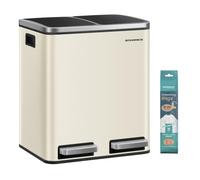 SONGMICS Kitchen Bin, 2 x 15 L Double Pedal Bin, Stainless Steel | 15 Liners Included, Inner Buckets, Soft Close for Small Spaces, Plastic, Pale Gold and Ink Black, Pary Collection, LTB30A02