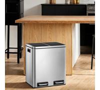 Songmics Kitchen Bin, 2 X 15 L Steel Rubbish Bin, Step Bin With Inner Buckets And Handles, Soft Closure, Odour Seal