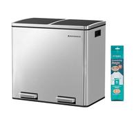 SONGMICS Kitchen Bin, 2 x 24 L Double Pedal Bin, Stainless Steel | 15 Liners Included, Inner Buckets, Soft Close for Small Spaces, Plastic, Silver and Ink Black, Pary Collection, LTB48NL