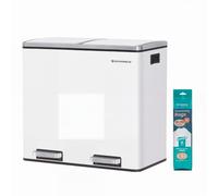 SONGMICS Kitchen Bin, 2 x 24 L Double Pedal Bin, Steel | 15 Liners Included, Inner Buckets, Soft Close for Small Spaces, Plastic, White and Black, Pary Collection, LTB48WT