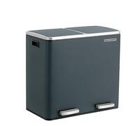 SONGMICS Kitchen Bin, 2 x 24 L Double Pedal Bin, Steel | 15 Liners Included, Inner Buckets, Soft Close for Small Spaces, Steel, Charcoal Grey and Ink Black, Pary Collection, LTB48GS
