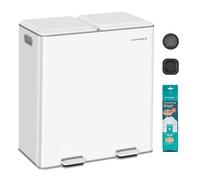 SONGMICS Kitchen Bin 2 x 30 L, 2 Compartments, Waste Separation System, Softclose, Removable Inner Bin, Pedals, Steel, Cloud White LTB743W02