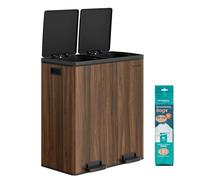 SONGMICS Kitchen Bin, 2 x 30 L Double Pedal Bin, Stainless Steel | 15 Liners Included, Inner Buckets, Soft Close for Small Spaces, Plastic, Somber Walnut, Pary Collection, LTB060N02