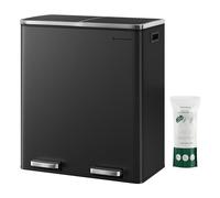 SONGMICS Kitchen Bin, 2 x 30 L Double Pedal Bin, Steel | 15 Liners Included, Inner Buckets, Soft Close for Small Spaces, Steel, Ink Black, Pary Collection, LTB60BK