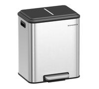 SONGMICS Kitchen Bin, 2 x 4 Gal. (2 x 15 L) Double Bin for Recycling and Waste, Rubbish Bin, Inner Buckets, Steel, Soft-Close Lid, Wide Sturdy Pedal, Metallic Silver LTB544E01