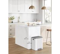 Songmics Kitchen Bin, 2 X 8 Gal. (2 X 30 L) Double Rubbish Bin For Recycling And Waste, Inner Buckets, Cloud White