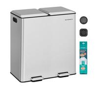 SONGMICS Kitchen Bin, 2 x 8 Gallon (2 x 30 L) Double Rubbish Bin for Waste and Recycling, with Soft-Close Lids, Removable Inner Buckets, Pedals, Stainless Steel, Metallic Silver LTB743E01