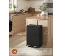 Songmics Kitchen Bin, 2 X 8 Gallon (2 X 30 L) Dual-Compartment Pedal Rubbish Bin, Steel, Includes 15 Liner Bags, Ink Black