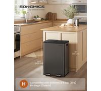 Songmics Kitchen Bin, 2 X 8 Gallon (2 X 30 L) Dual-Compartment Pedal Rubbish Bin With Soft-Close Lid And Inner Buckets