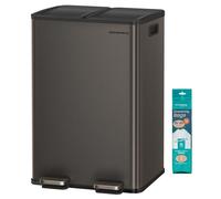 SONGMICS Kitchen Bin, 2 x 8 Gallon (2 x 30 L) Dual-Compartment Pedal Rubbish Bin with Soft-Close Lid and Inner Buckets, Steel, Includes 15 Liner Bags, Slate Grey LTB741G01