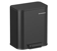 SONGMICS Kitchen Bin, 20L Pedal Bin, Steel Trash Bin, Soft-Close Lid, Stays Open, Inner Bucket, Wide Non-Slip Pedal, Ink Black LTB542B02