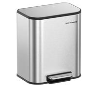 SONGMICS Kitchen Bin, 20L Pedal Bin, Steel Trash Bin, Soft-Close Lid, Stays Open, Inner Bucket, Wide Non-Slip Pedal, Metallic Silver LTB542E20