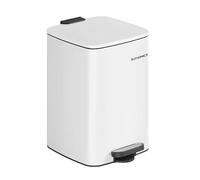 SONGMICS Kitchen Bin, 20L Steel Pedal Bin | Trash Bin, with Inner Bucket, Soft Close and Stays Open, Matte White and Ink Black, PLUSHIC Collection LTB592W02